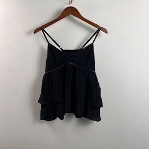 Y2K NAFNAF 100% Silk Ruffle Razorback Tank Top Black Beaded Woman's Size Small